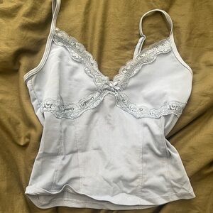 Garage Lace Trim Tank Top in Light blue